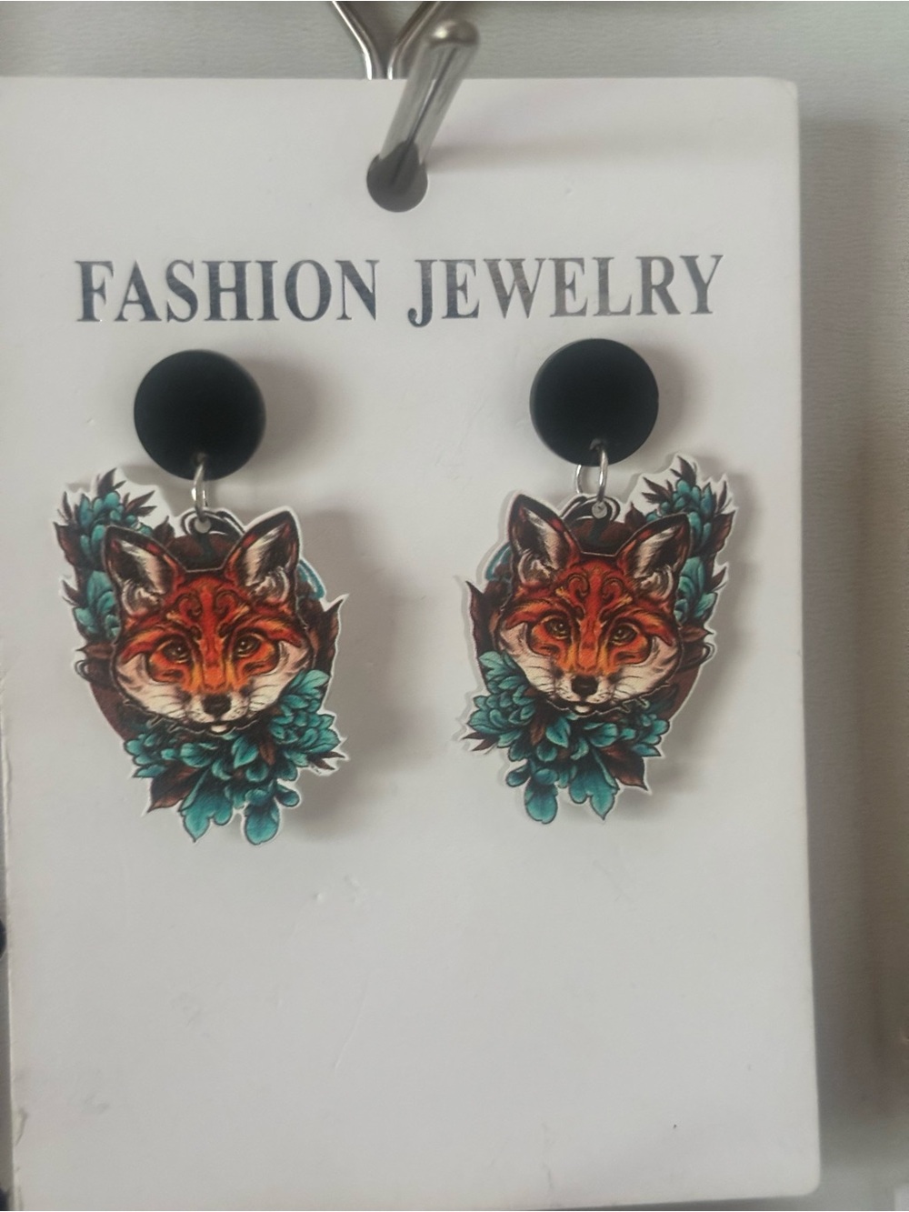 Fashion Jewelry Orange and Teal Fox Drop Earrings
